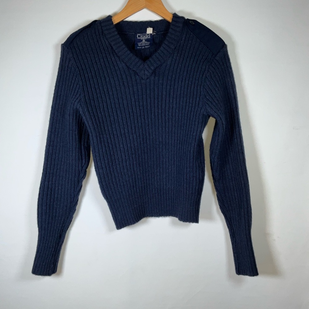 Citadel 38” 100% Virgin wool shoulder patch/ Navy Blue Mens Sweater